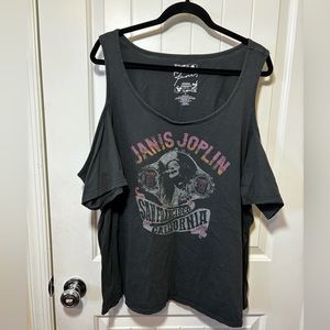 Janis Joplin Black Cold Shoulder Tee Size 20 G1